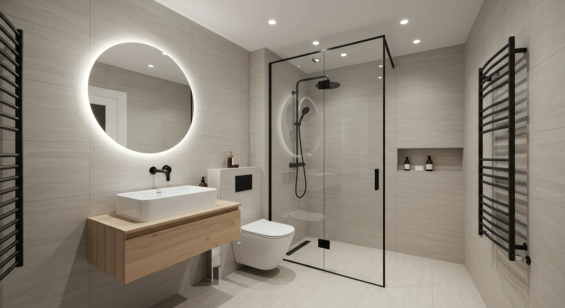 Modernisiertes Badezimmer mit bodengleicher Dusche